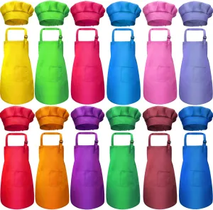 Wear(Multi-colors, L for 7-13 Age) SATINIOR 12 Pieces discriminate residential Kids Apron and 12 Pieces Chef Hat, Child's Adjustable Aprons and Chef Hat Kitchen Bib Aprons with 2 Pockets for Boy Girls Kitchen Cooking Baking 