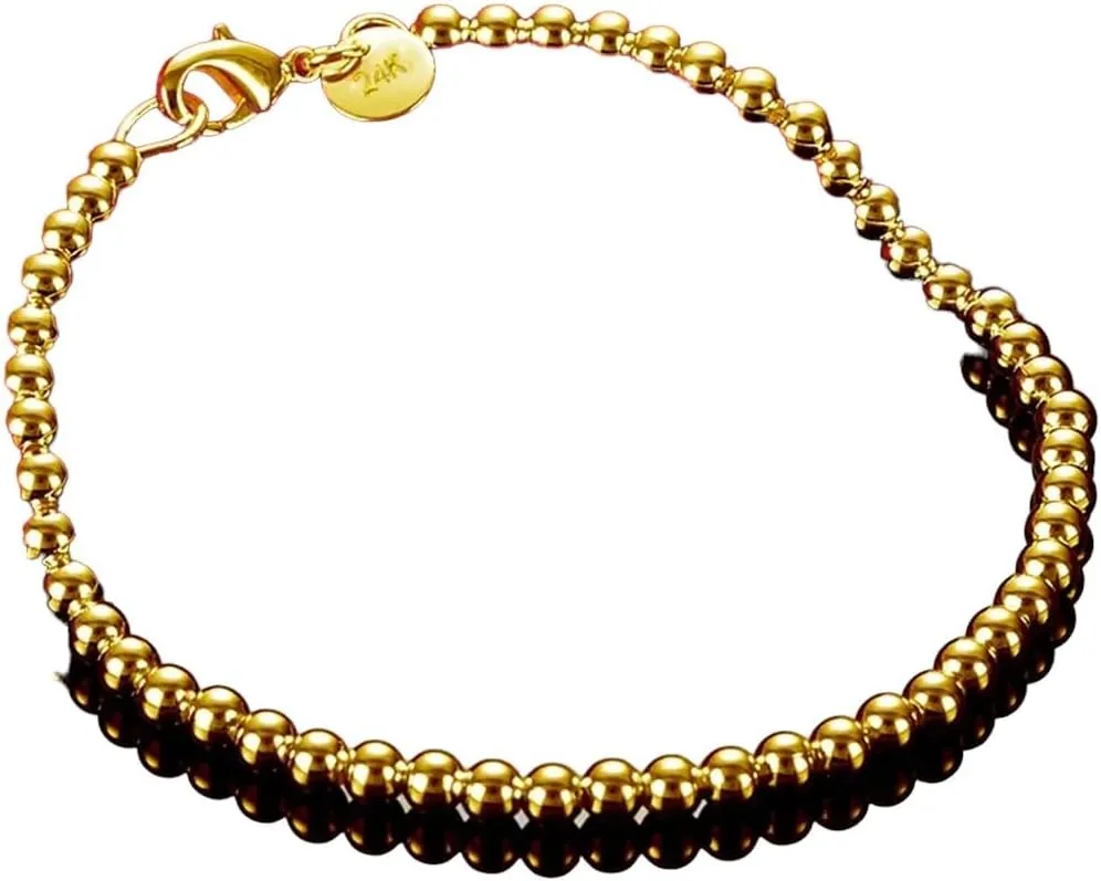 Wedding Charm Decoration Jewelry Luxury With You boon spidery nile commitment Accessories Trendy Creative For Women And Men New 2026 Unisex 925 Sterling Silver 24K Gold 4Mm Smooth Beads Ball Chain Bracelet For Women Fashion 