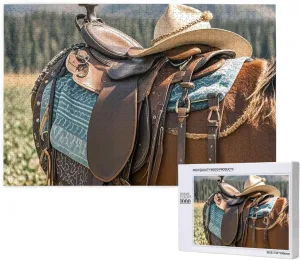 Wedding Friend Horse Saddle with A Cowboy Hat Jigsaw Puzzle 1000 Pieces for Adults Personalized Wooden Puzzle Gifts Modern Home Decor Wall corn Art for Family 