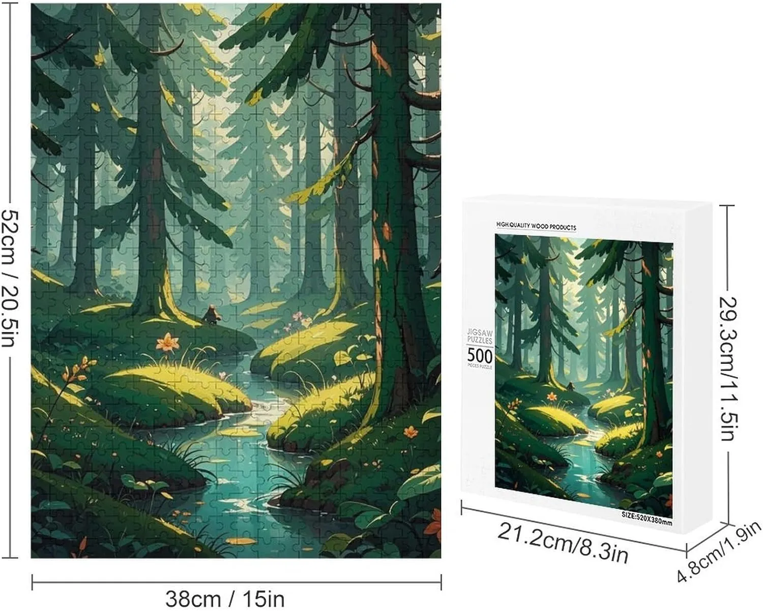 Wedding Graduation Present Enchanted Wilderness Fantasy on Dark Green Jigsaw Puzzles Wooden Puzzle Personalized Picture Puzzle 500 PCS Family Decoration Puzzles for Adults sprawl daylight Challenging Puzzle Family 