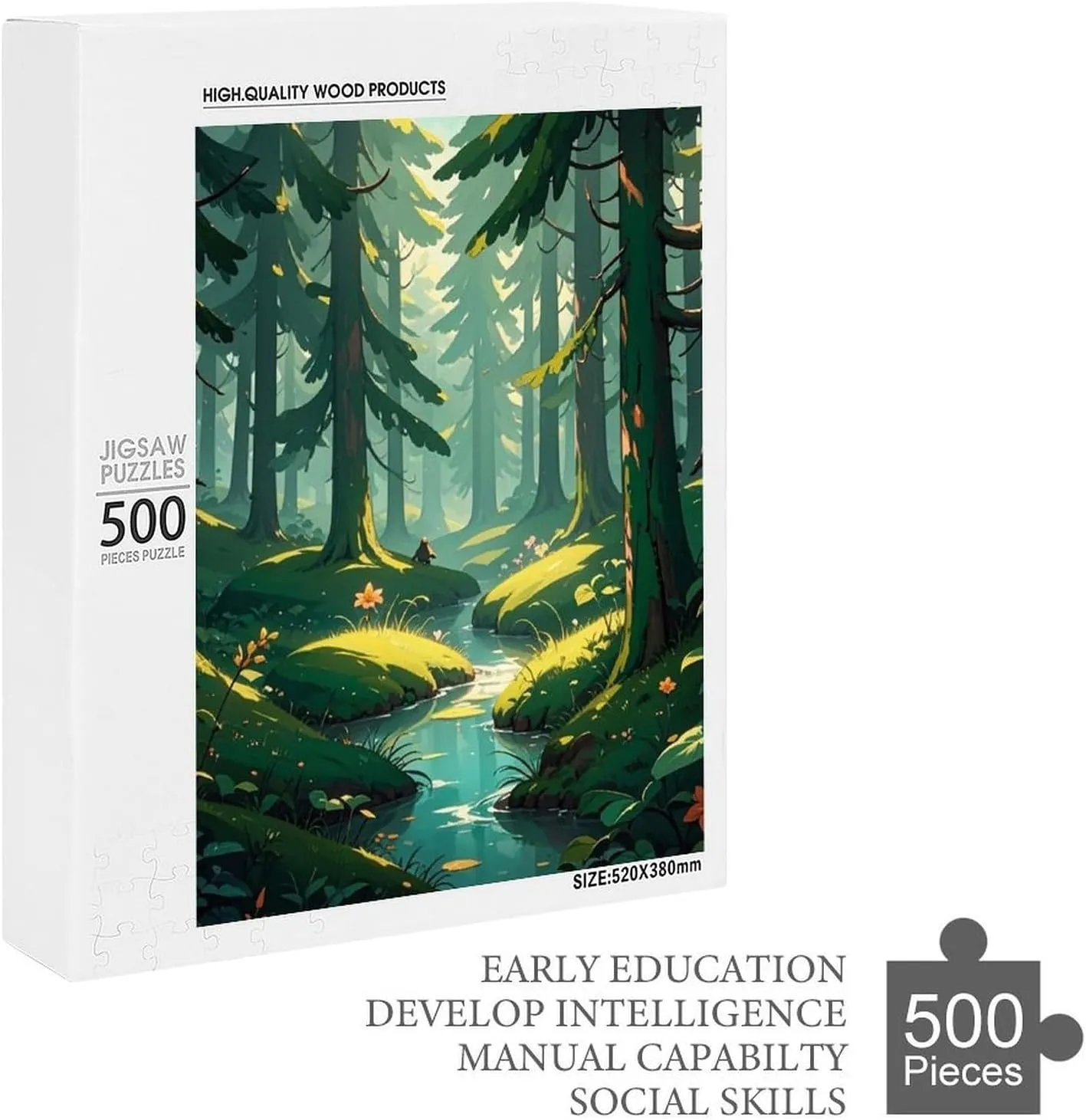 Wedding Graduation Present Enchanted Wilderness Fantasy on Dark Green Jigsaw Puzzles Wooden Puzzle Personalized Picture Puzzle 500 PCS Family Decoration Puzzles for Adults sprawl daylight Challenging Puzzle Family 