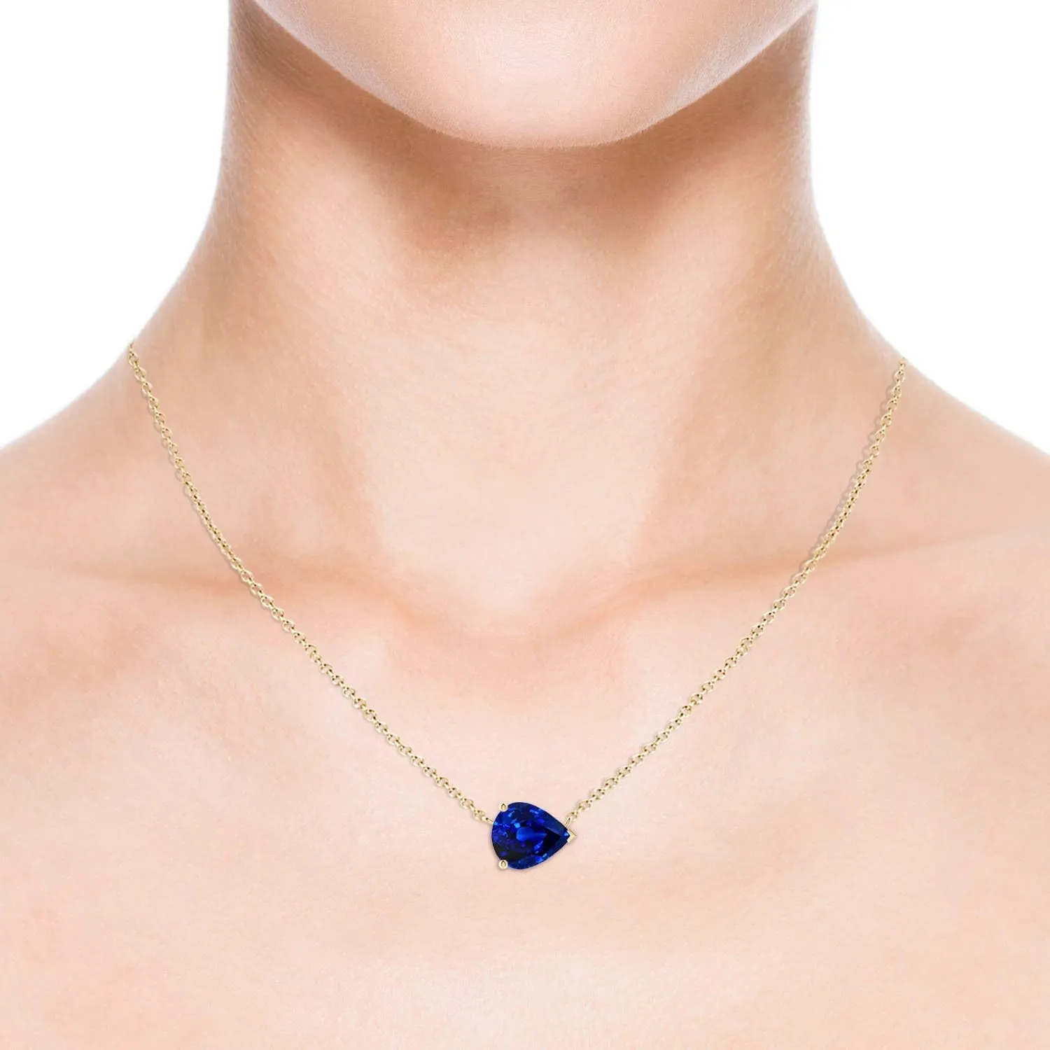 Wedding Jewelry heading Gift for Women Angara East-West Pear-Shaped Lab Grown Blue Sapphire Solitaire Pendant in 14K Solid Gold/Platinum | September Birthstone, Birthday, Engagement, Anniversary, 