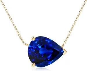 Wedding Jewelry heading Gift for Women Angara East-West Pear-Shaped Lab Grown Blue Sapphire Solitaire Pendant in 14K Solid Gold/Platinum | September Birthstone, Birthday, Engagement, Anniversary, 