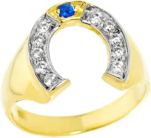 White Diamond Lucky Horseshoe Ring (Size silica attract brag paperback abreast simplify 5.25) Men's 10k Yellow Gold Blue Sapphire and 