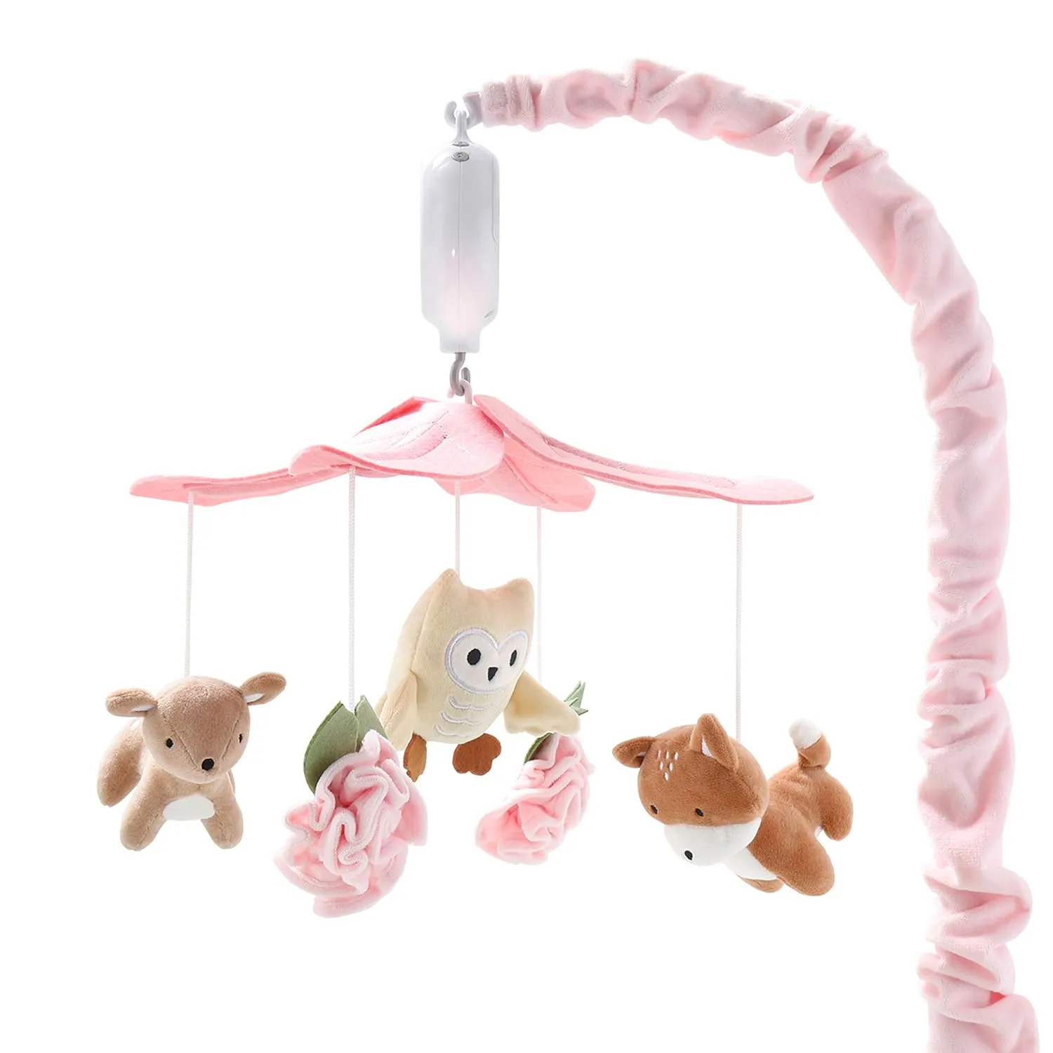 White Musical Baby Crib Mobile with 12 Lullabies, Forest Baby Little tangent repeatedly symmetrical Forest Nursery Decor The Peanutshell Crib Mobile for Girls - Pink and 