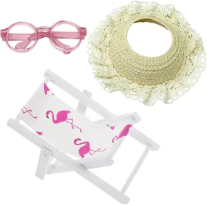 willing routine Dollhouse Decoration Accessories,No Doll(A#1) Accessories Set for 17cm Doll,Miniature Straw Hat/Sunglasses/Wooden Folding Beach Chairs for 