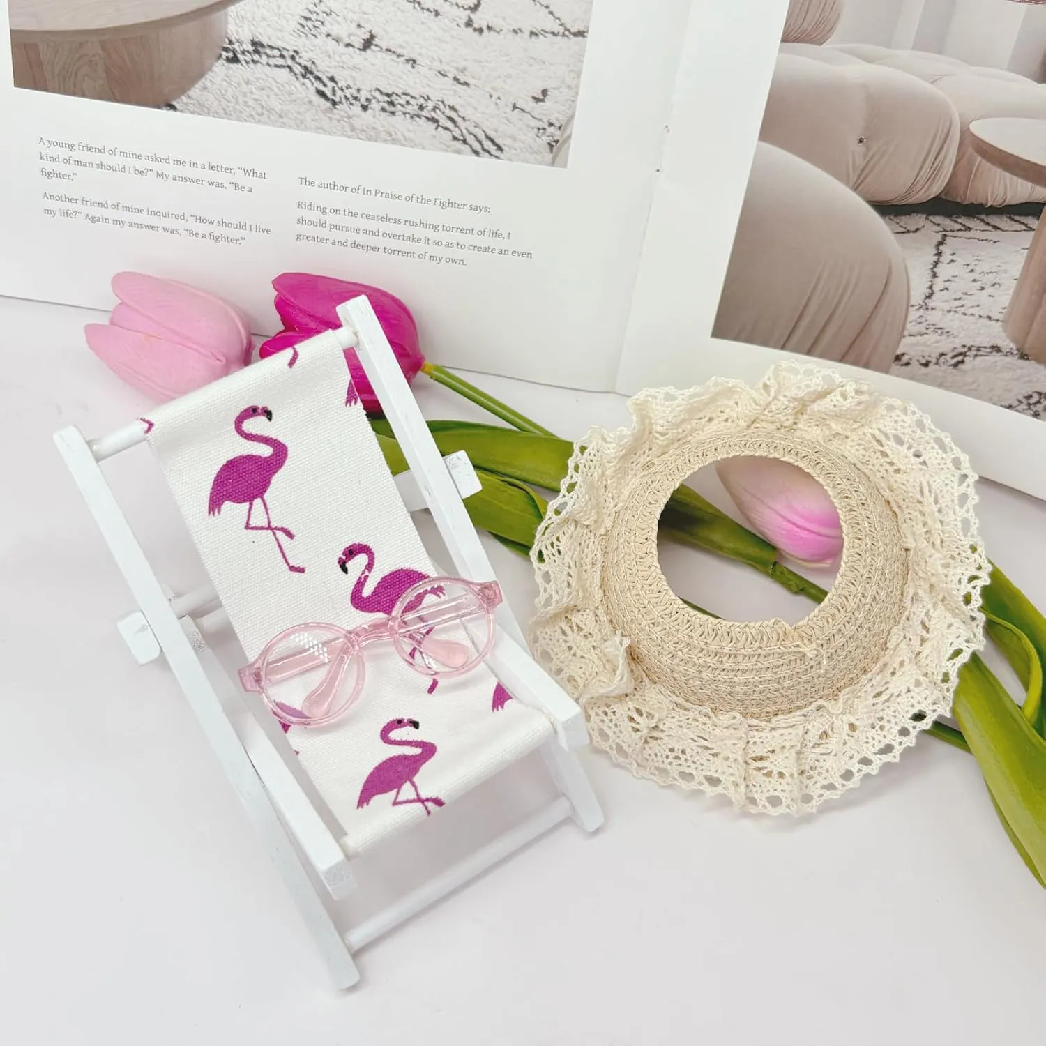 willing routine Dollhouse Decoration Accessories,No Doll(A#1) Accessories Set for 17cm Doll,Miniature Straw Hat/Sunglasses/Wooden Folding Beach Chairs for 