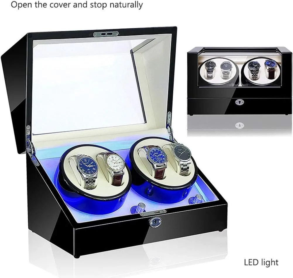 Winder, LED 4 Watches drill chance artificially martian match Storage Display Case 5 Rotation Modes 100% Handmade Watche Display Box Watch Winder Display Watch Box Storage Automatic Watch 