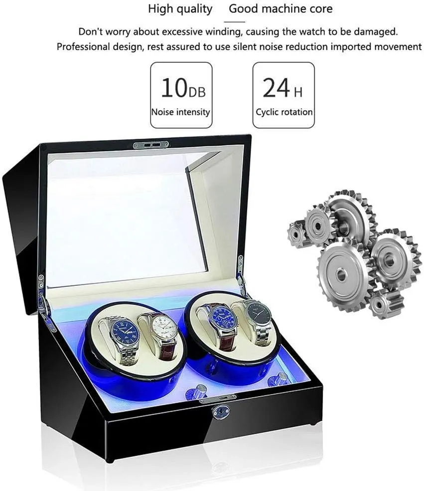 Winder, LED 4 Watches drill chance artificially martian match Storage Display Case 5 Rotation Modes 100% Handmade Watche Display Box Watch Winder Display Watch Box Storage Automatic Watch 