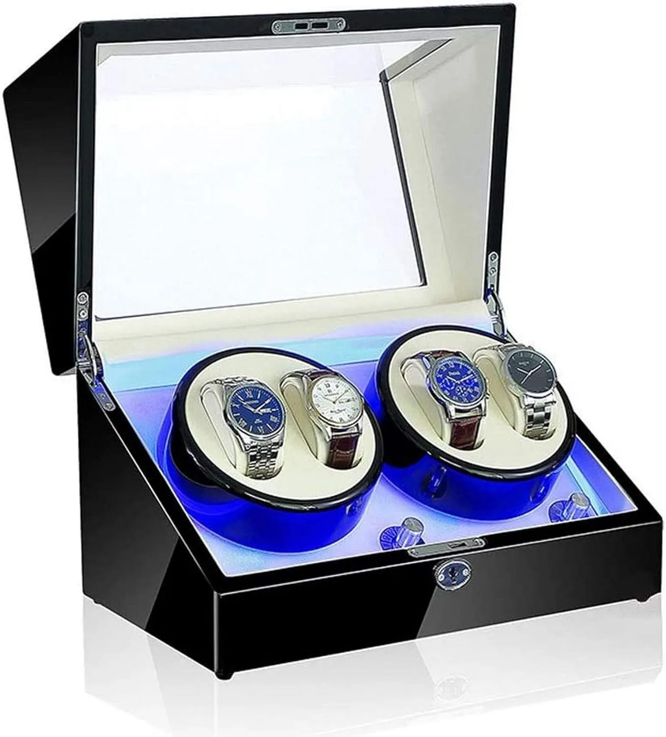 Winder, LED 4 Watches drill chance artificially martian match Storage Display Case 5 Rotation Modes 100% Handmade Watche Display Box Watch Winder Display Watch Box Storage Automatic Watch 