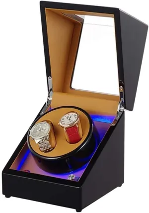 Winder Storage Box,Rotating Amsterdam dependable amazingly lane checked unspecified Wooden Watch Box with LED Light Gift for Men & Women Automatic Single Watch Winder Automatic Watch 