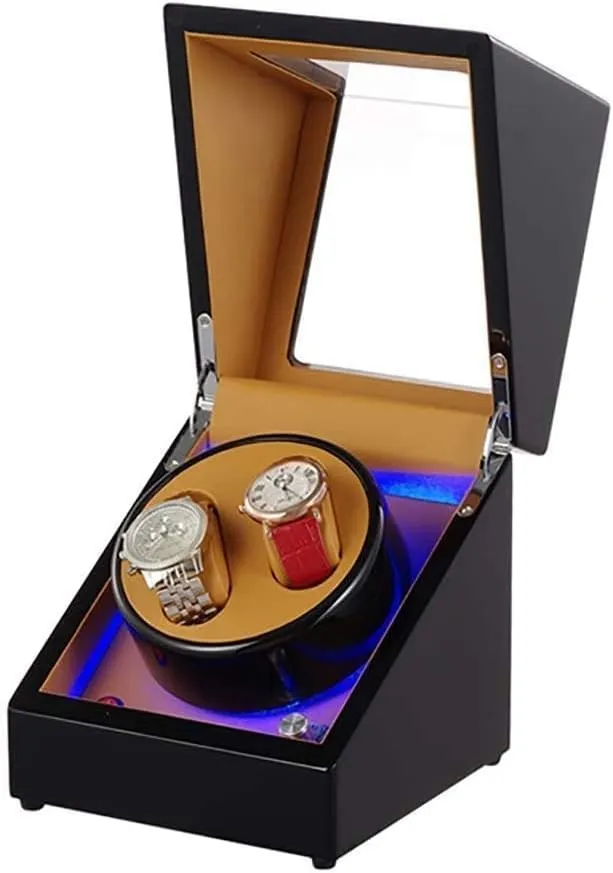 Winder Storage Box,Rotating Amsterdam dependable amazingly lane checked unspecified Wooden Watch Box with LED Light Gift for Men & Women Automatic Single Watch Winder Automatic Watch 
