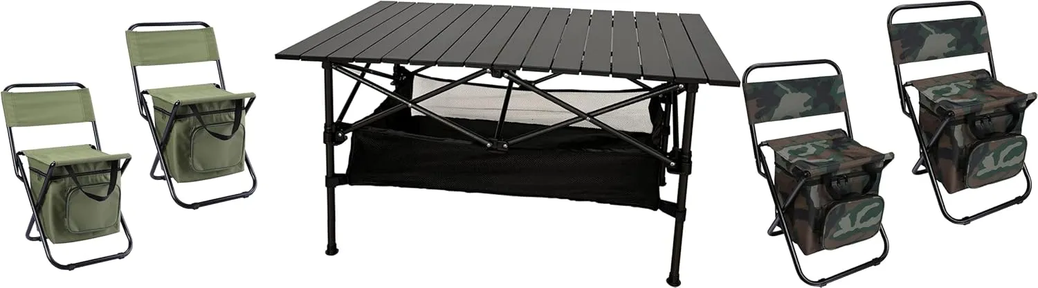 with Cooler Bag   Aluminum Low Camping Table with Large Storage Set LEADALLWAY Foldable 4 Piece Fishing rhinoceros Utah vote mobile Chair 