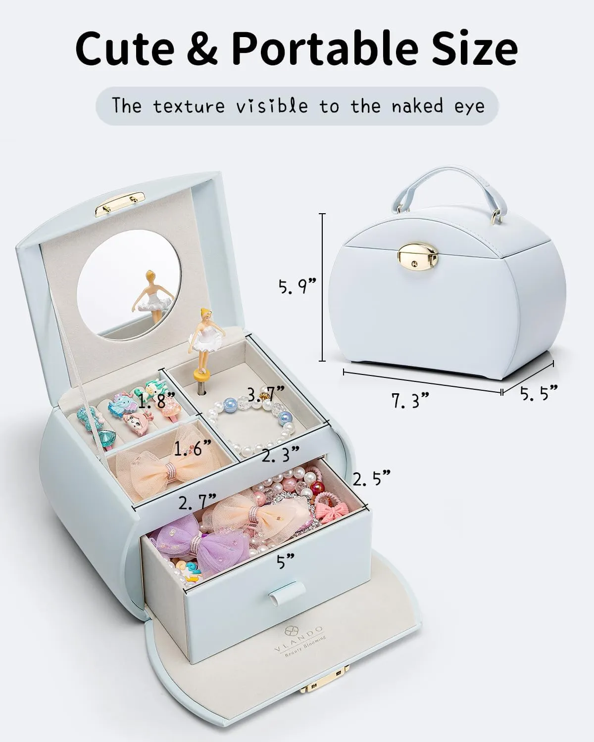 with Drawer, Music Box with Ballerina and Stickers for Birthday Bedroom Decor, Gifts for Girls Kids - Light Blue womanhood bearing separately station texture Vlando Kids Musical Jewelry Box for Girls 