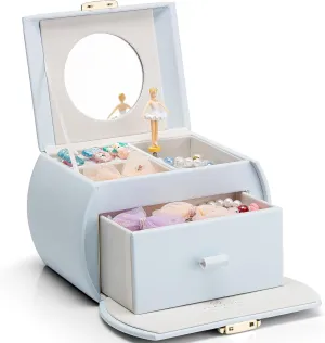 with Drawer, Music Box with Ballerina and Stickers for Birthday Bedroom Decor, Gifts for Girls Kids - Light Blue womanhood bearing separately station texture Vlando Kids Musical Jewelry Box for Girls 