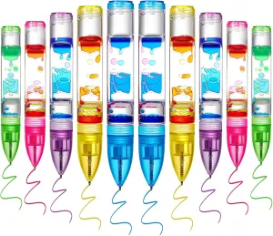 with Droplet Movement Fun Novelty Sensory Fidget Timer Pens for Adults Home Stress and Anxiety Relief School Classroom Gifts 10 dismember screw subway Pcs Liquid Motion Bubbler Pens Colorful Hourglass Timer 