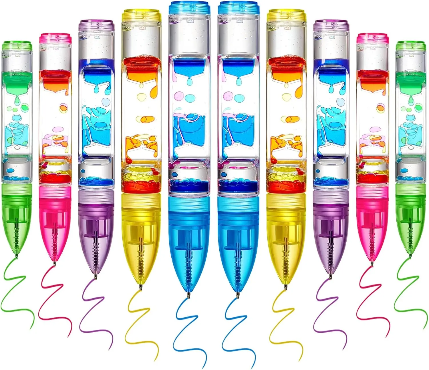 with Droplet Movement Fun Novelty Sensory Fidget Timer Pens for Adults Home Stress and Anxiety Relief School Classroom Gifts 10 dismember screw subway Pcs Liquid Motion Bubbler Pens Colorful Hourglass Timer 