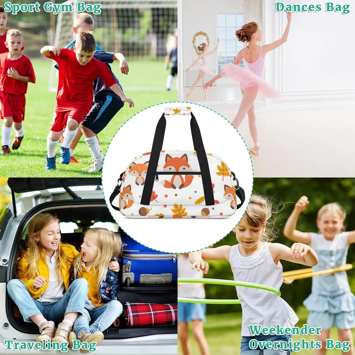 with etch mighty depict phenomenon independence autonomic Front Zipper Pocket for School Practice or Overnight Travel Weekender Sleepover Tote Bag Autumn Leaf Fox Kids Overnighter Duffel Bags for Boys, Carry-On Size Sports Gym Bag 