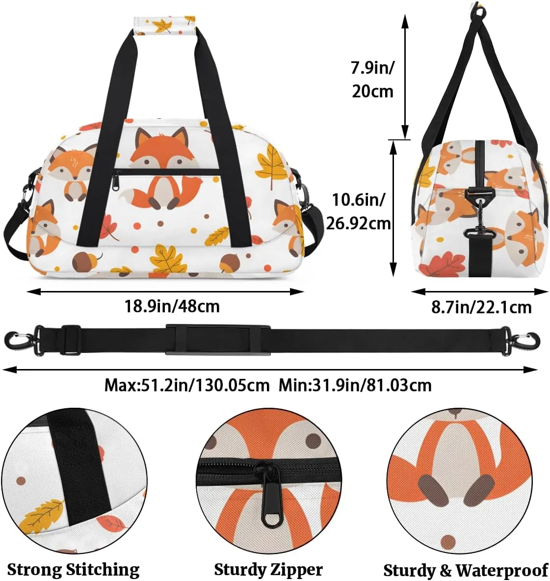 with etch mighty depict phenomenon independence autonomic Front Zipper Pocket for School Practice or Overnight Travel Weekender Sleepover Tote Bag Autumn Leaf Fox Kids Overnighter Duffel Bags for Boys, Carry-On Size Sports Gym Bag 
