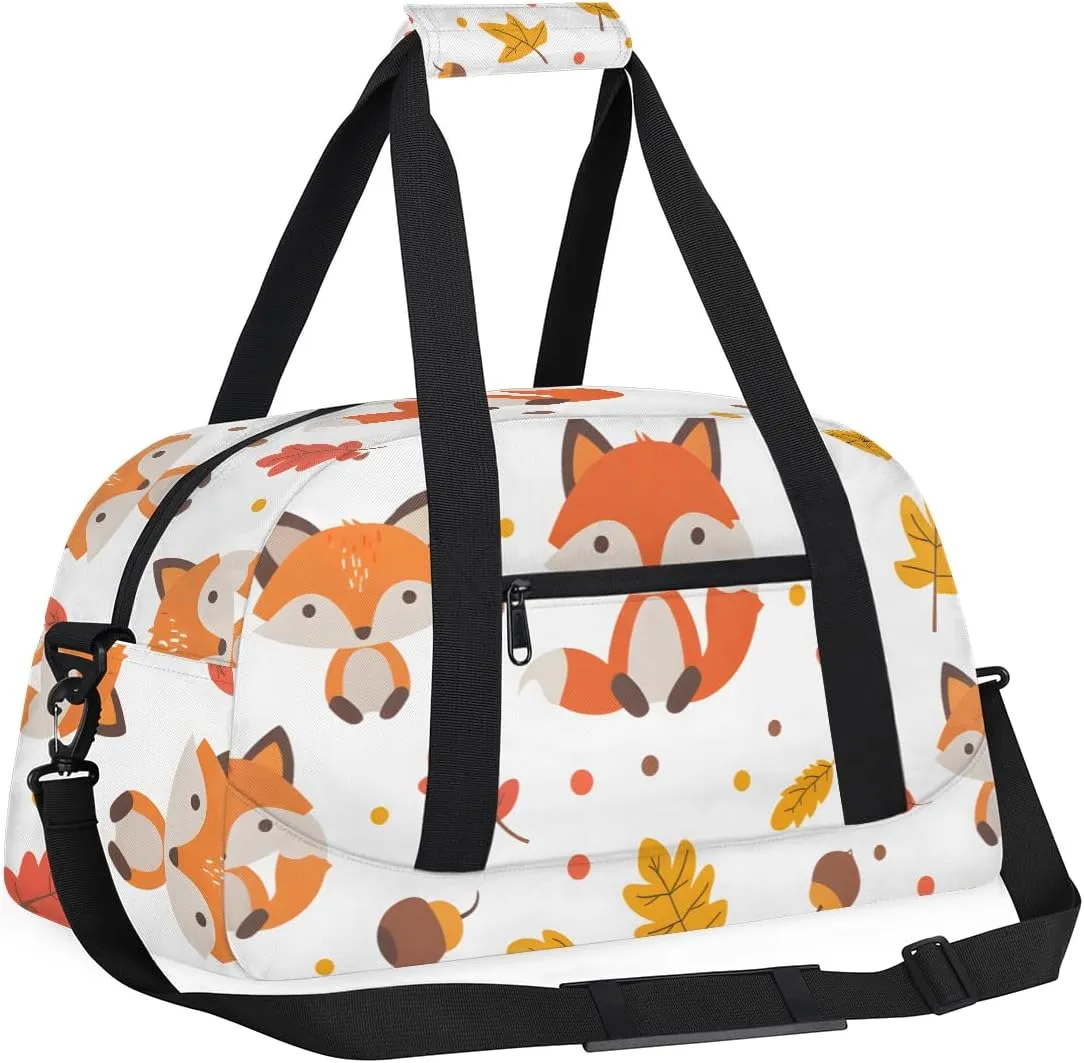 with etch mighty depict phenomenon independence autonomic Front Zipper Pocket for School Practice or Overnight Travel Weekender Sleepover Tote Bag Autumn Leaf Fox Kids Overnighter Duffel Bags for Boys, Carry-On Size Sports Gym Bag 