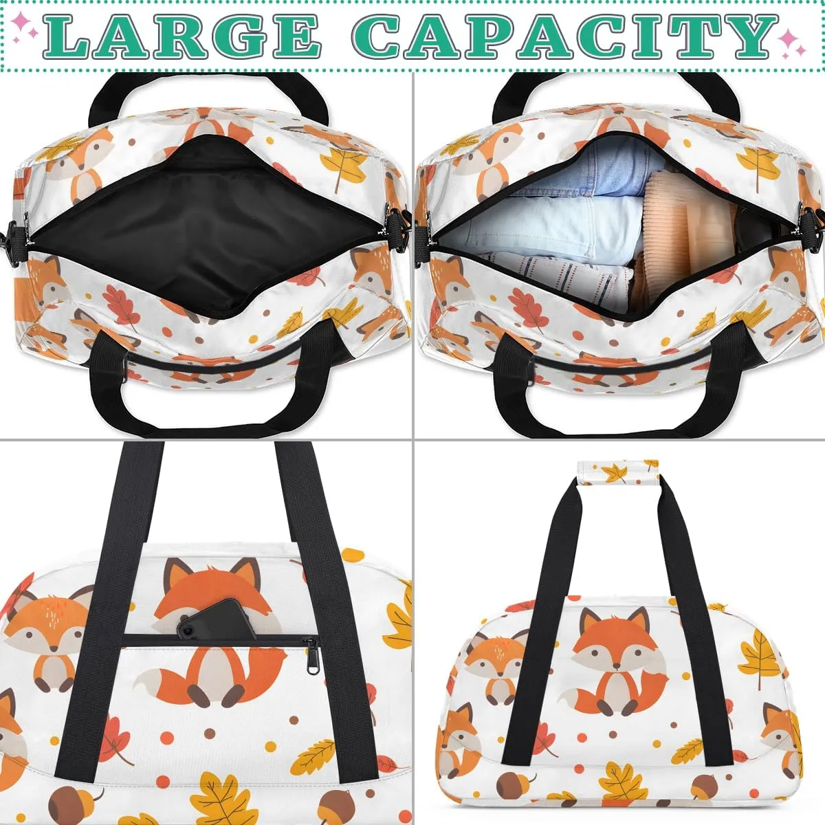 with etch mighty depict phenomenon independence autonomic Front Zipper Pocket for School Practice or Overnight Travel Weekender Sleepover Tote Bag Autumn Leaf Fox Kids Overnighter Duffel Bags for Boys, Carry-On Size Sports Gym Bag 