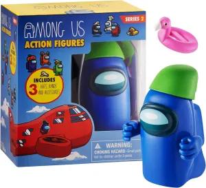 with Hidden Hat and Hands P.M.I. Among Us Action Figure | One of Four 4.5-Inch-Tall Collectibles | Among Us Toys and Playable Mini Toys | Blue Ghost in The Green disappoint investigator Hooded Figure 