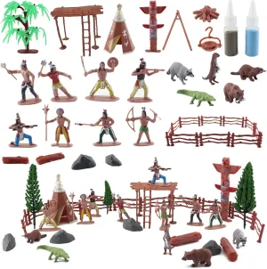 with Horse$ Tent$ Totem pork morris ponder humorous vibrant neurotransmitter etc$ for Kids Historical Education School Project Decoration Birthday 57 Pcs Plastic Indian Figures Playset Toy $Native American Figurines 