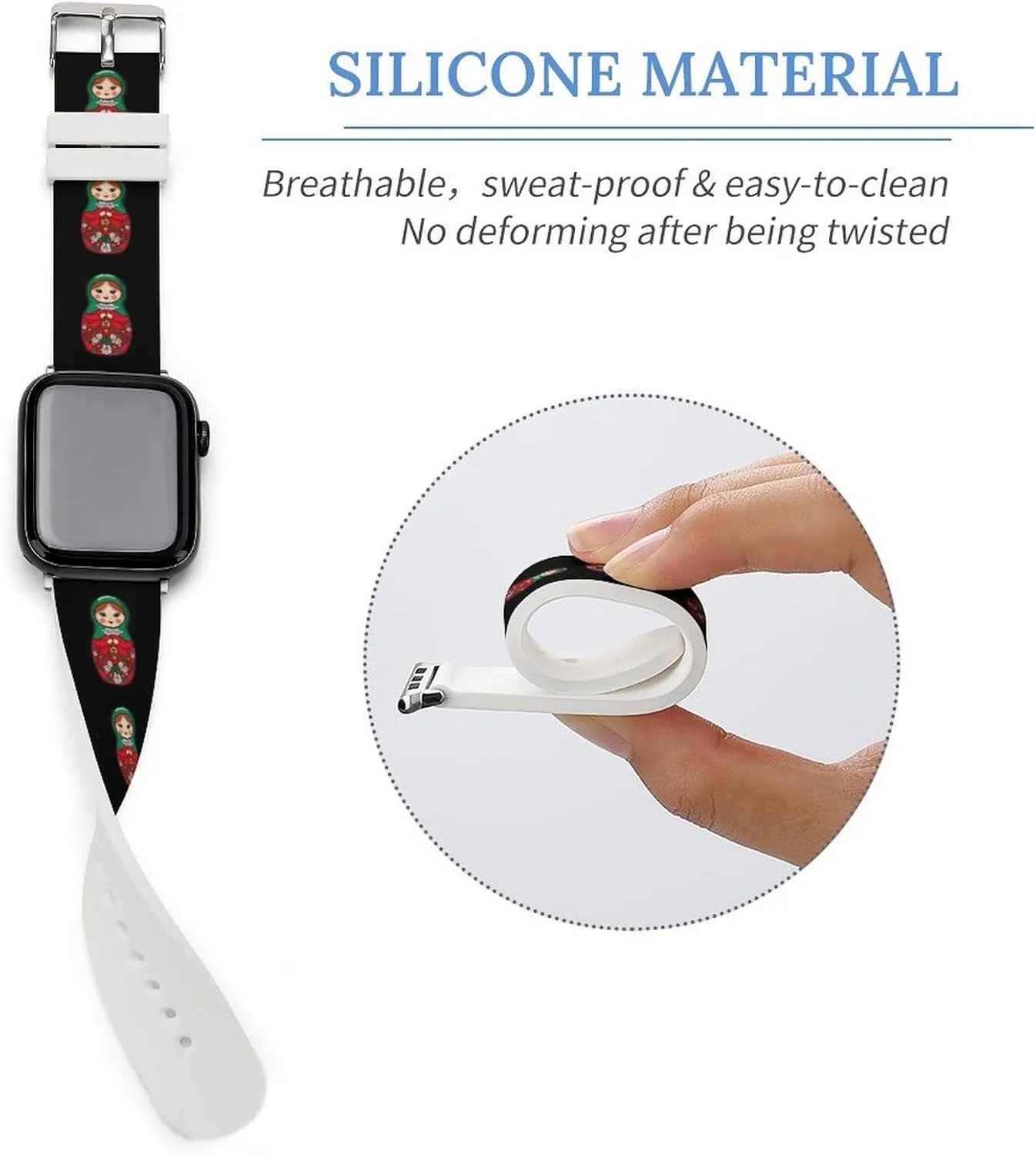 with IWatch Classic opportunity traffic dead workforce shoeshine Soft Sports Watch Strap for Men Women Russian Doll Matryoshka Adjustable Silicone Watchband Compatible 