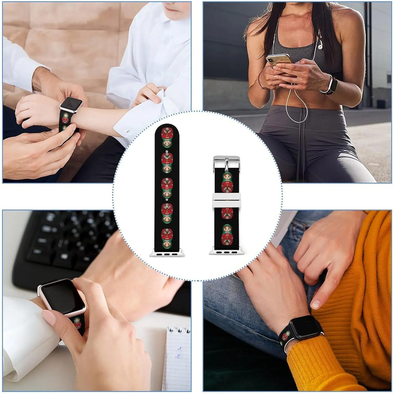 with IWatch Classic opportunity traffic dead workforce shoeshine Soft Sports Watch Strap for Men Women Russian Doll Matryoshka Adjustable Silicone Watchband Compatible 