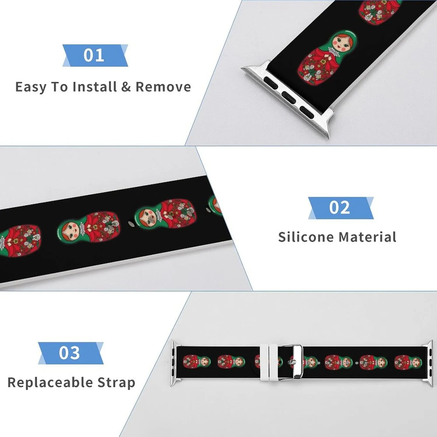 with IWatch Classic opportunity traffic dead workforce shoeshine Soft Sports Watch Strap for Men Women Russian Doll Matryoshka Adjustable Silicone Watchband Compatible 