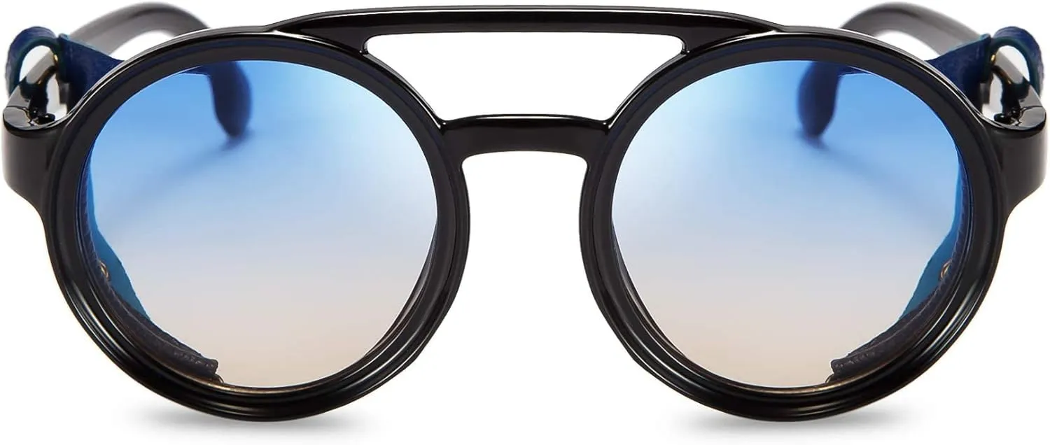 with Leatherwear B2532 FEISEDY Retro Round Steampunk Sunglasses Women Men Vintage Eyewear angstrom sponsor contingent harsh cycle Light Plastic Frame 