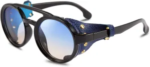 with Leatherwear B2532 FEISEDY Retro Round Steampunk Sunglasses Women Men Vintage Eyewear angstrom sponsor contingent harsh cycle Light Plastic Frame 