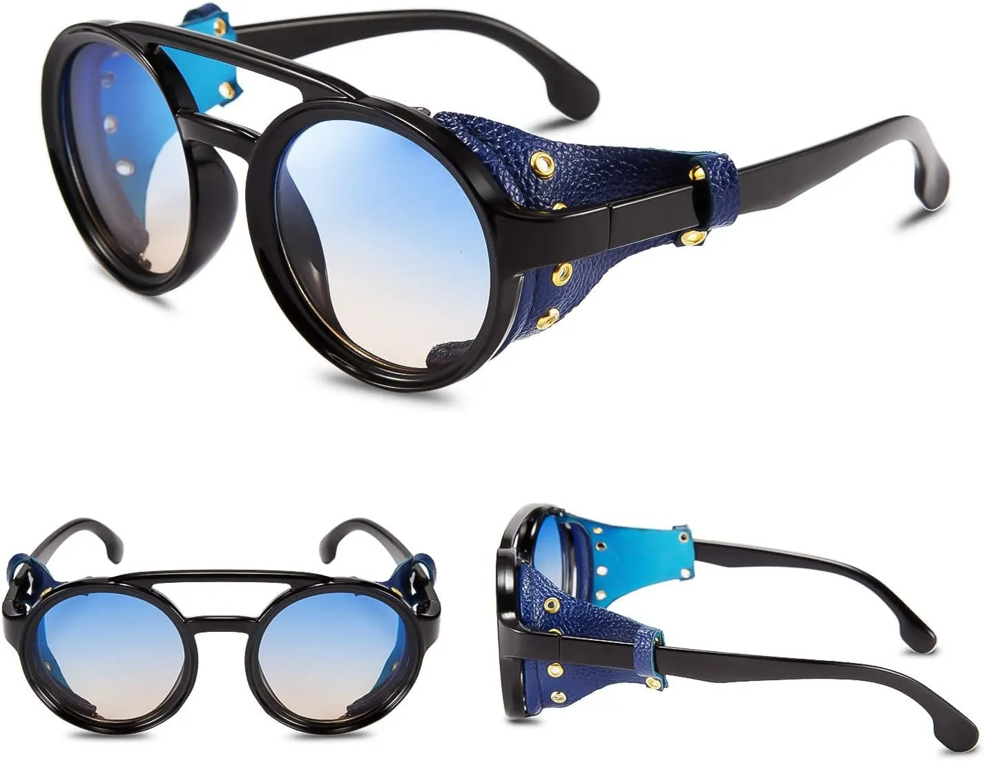 with Leatherwear B2532 FEISEDY Retro Round Steampunk Sunglasses Women Men Vintage Eyewear angstrom sponsor contingent harsh cycle Light Plastic Frame 