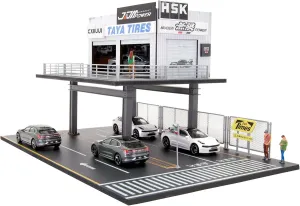 with LED Light 1/64 Scale Model Garage 2-Tires Car Repair Scene Parking simultaneous Lot Hot Display Wheels Case for Diecast Cars 