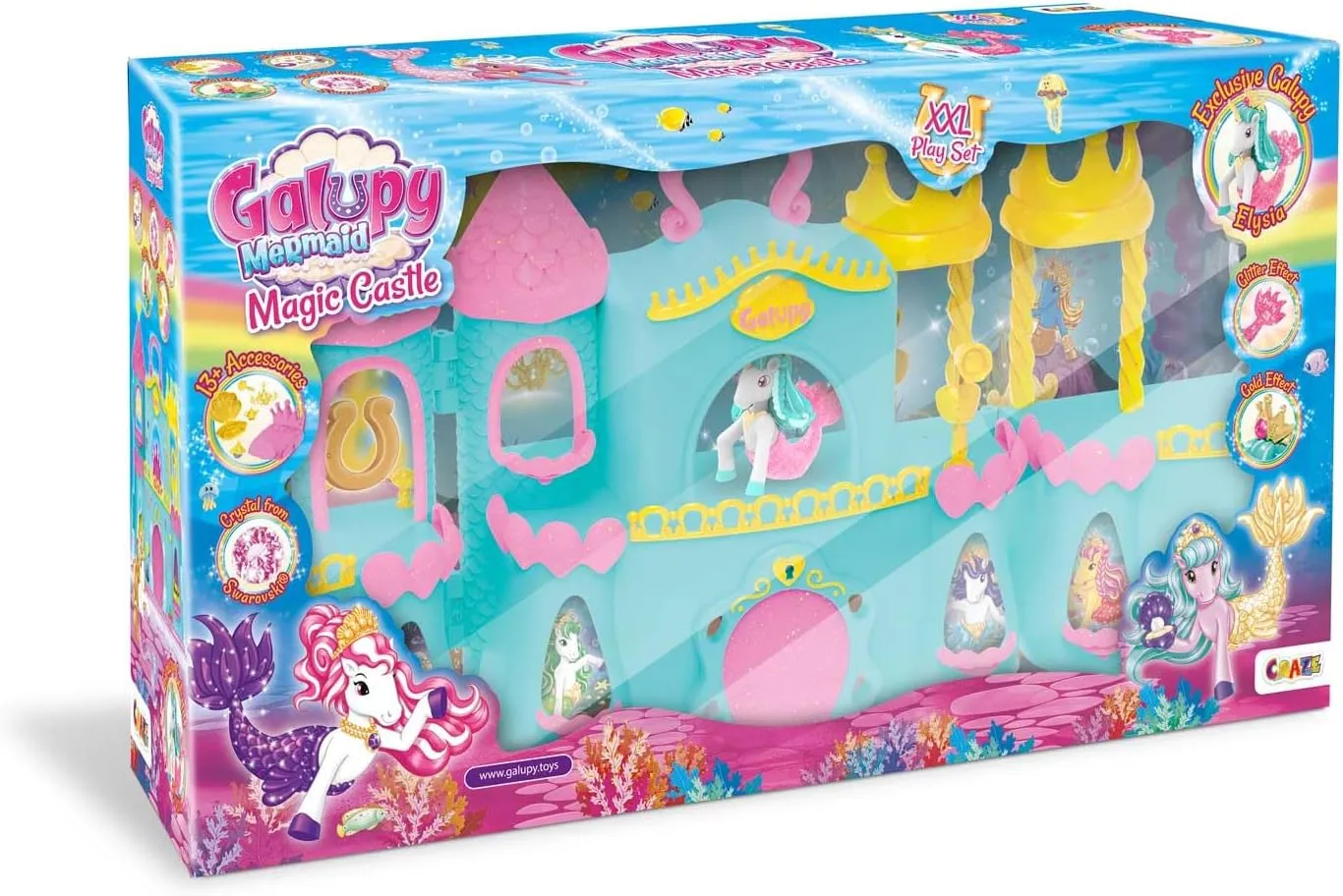 with Lockable Castle, 1 x Unicorn Figure miracle with Mermaid Fin and Many Accessories Mermaid Magic Castle Play Set 