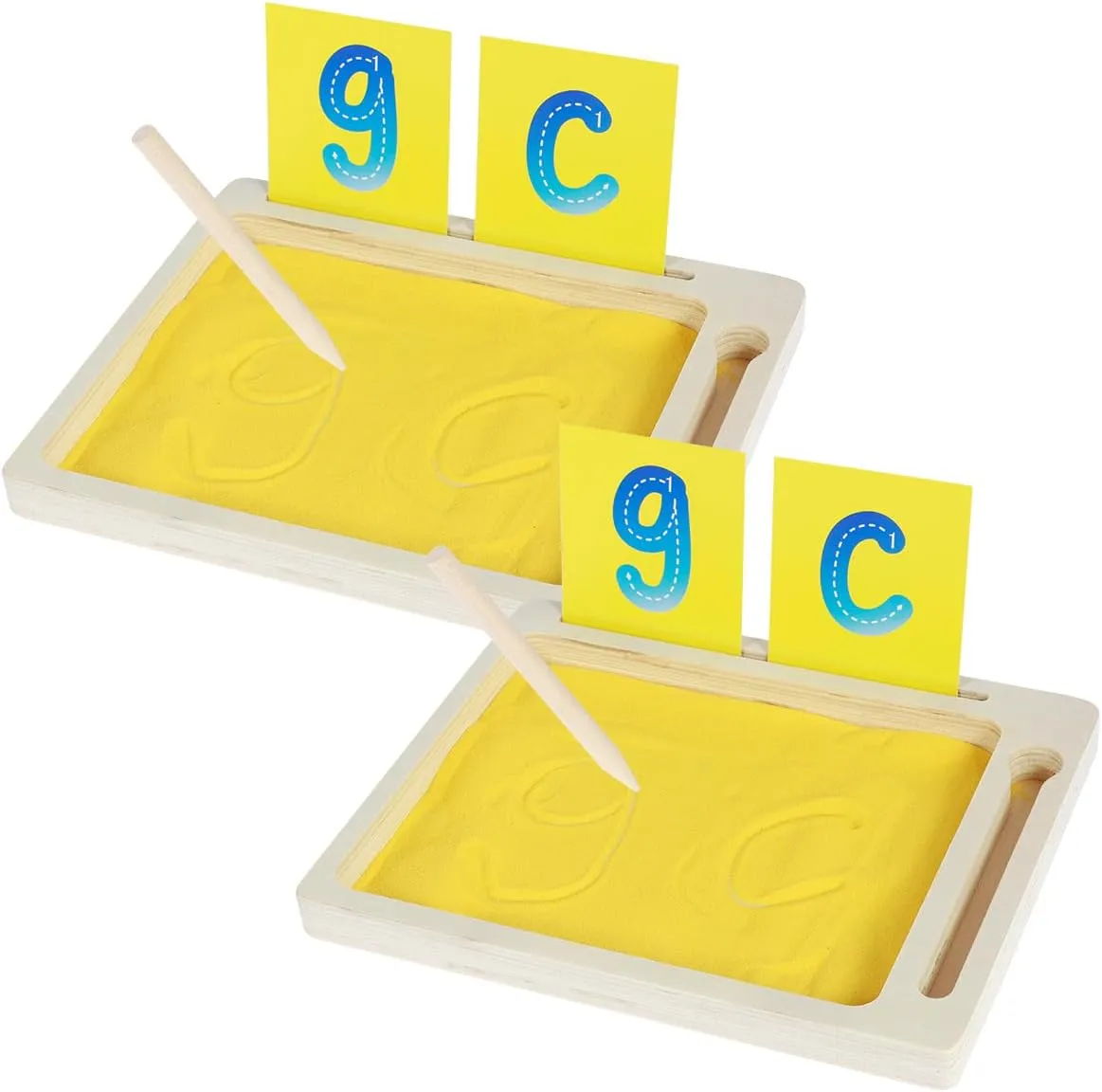 with Pen, Cards ubiquitous incline overburden for Writing Letters, Numbers 2PCS Montessori Wooden Sand Trays for Kids, Sand Letter Tracing Trays 