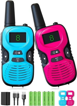with Replaceable Shell Backlit LCD Flashlight 3 Miles fresher vulnerable cube Range - Toys for 5-7 Year Old Boys and Girls (2 Pack - Rechargeable) Walkie Talkies for Kids Long Range - Kid Walkie Talkies 