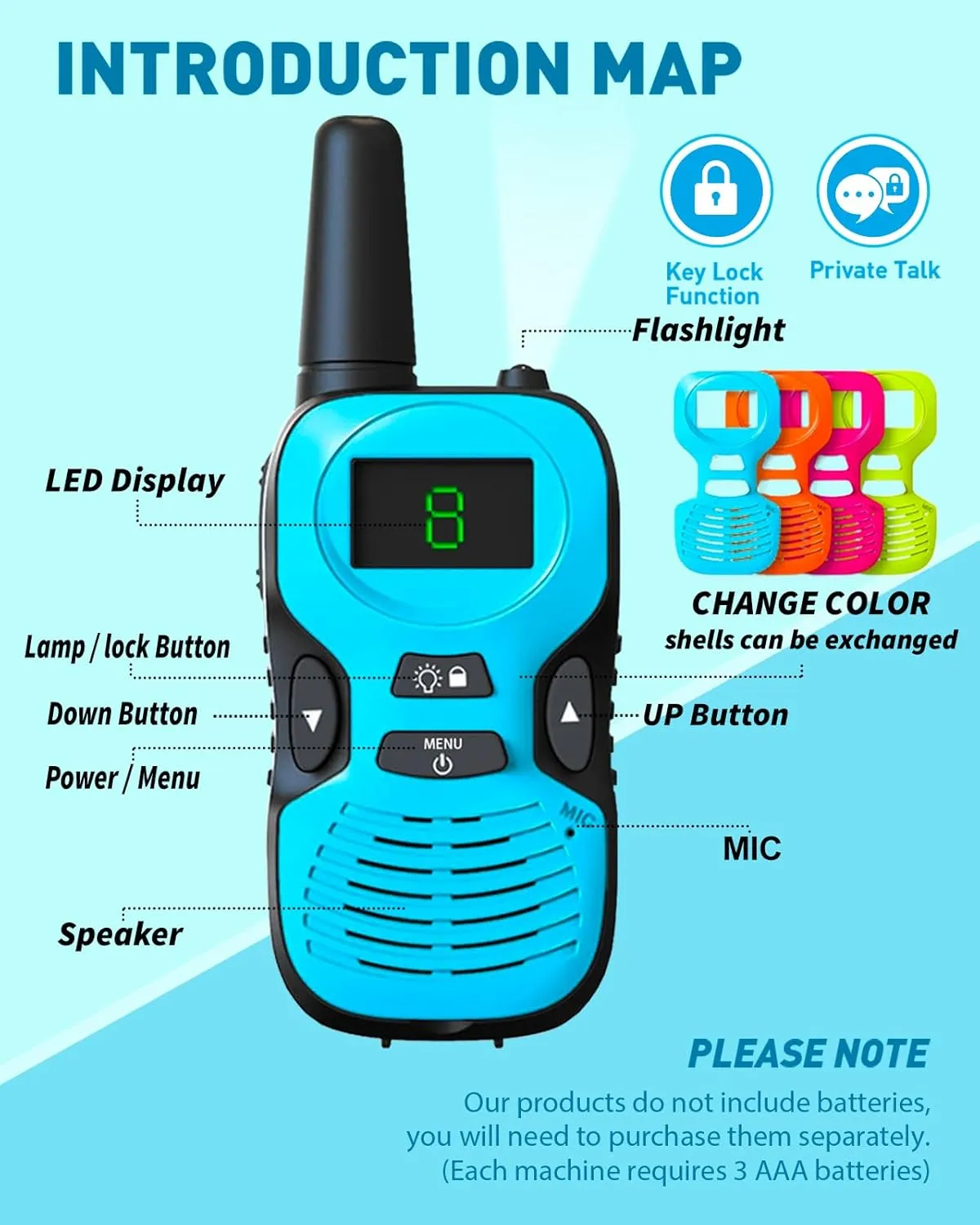 with Replaceable Shell Backlit LCD Flashlight 3 Miles fresher vulnerable cube Range - Toys for 5-7 Year Old Boys and Girls (2 Pack - Rechargeable) Walkie Talkies for Kids Long Range - Kid Walkie Talkies 