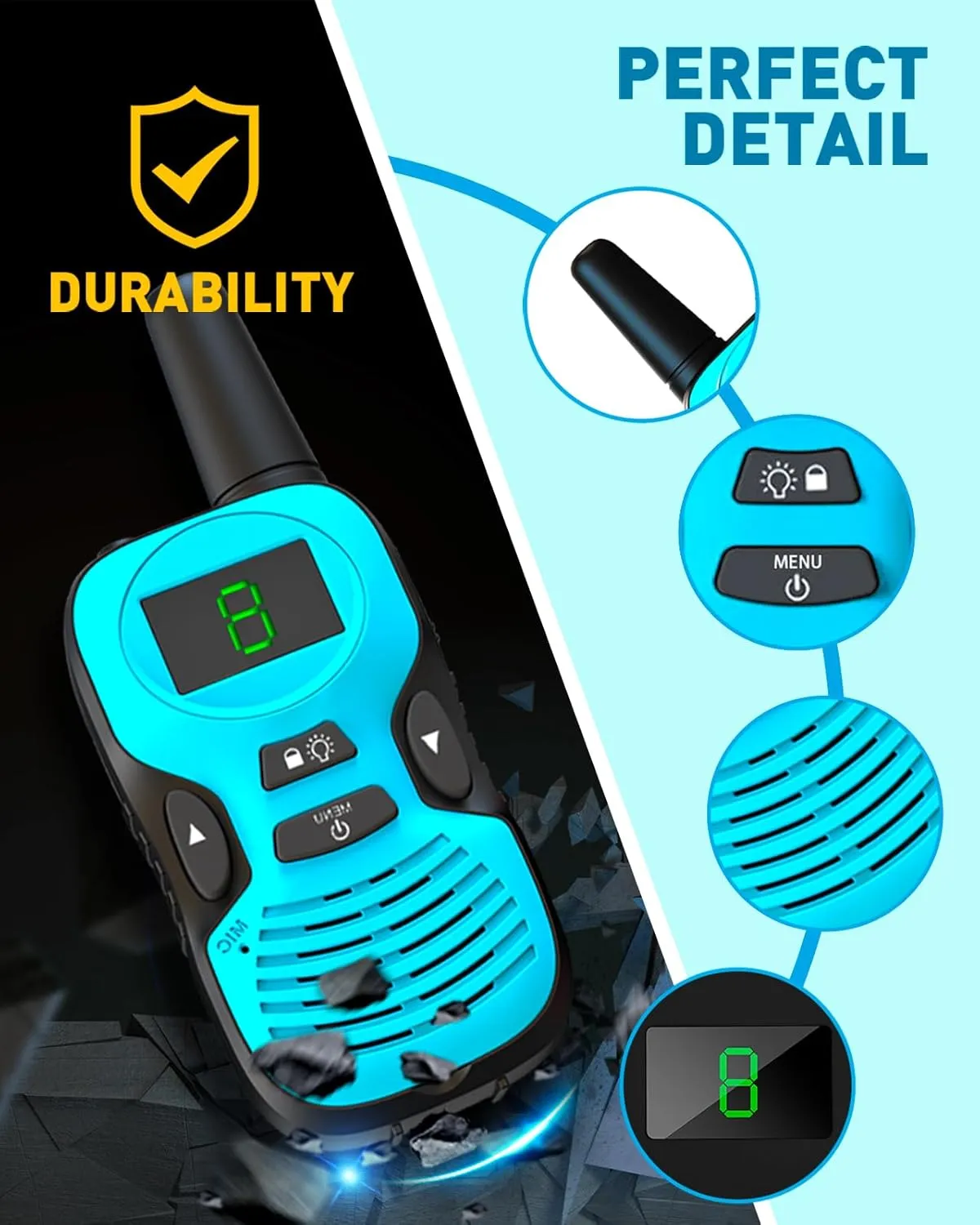 with Replaceable Shell Backlit LCD Flashlight 3 Miles fresher vulnerable cube Range - Toys for 5-7 Year Old Boys and Girls (2 Pack - Rechargeable) Walkie Talkies for Kids Long Range - Kid Walkie Talkies 