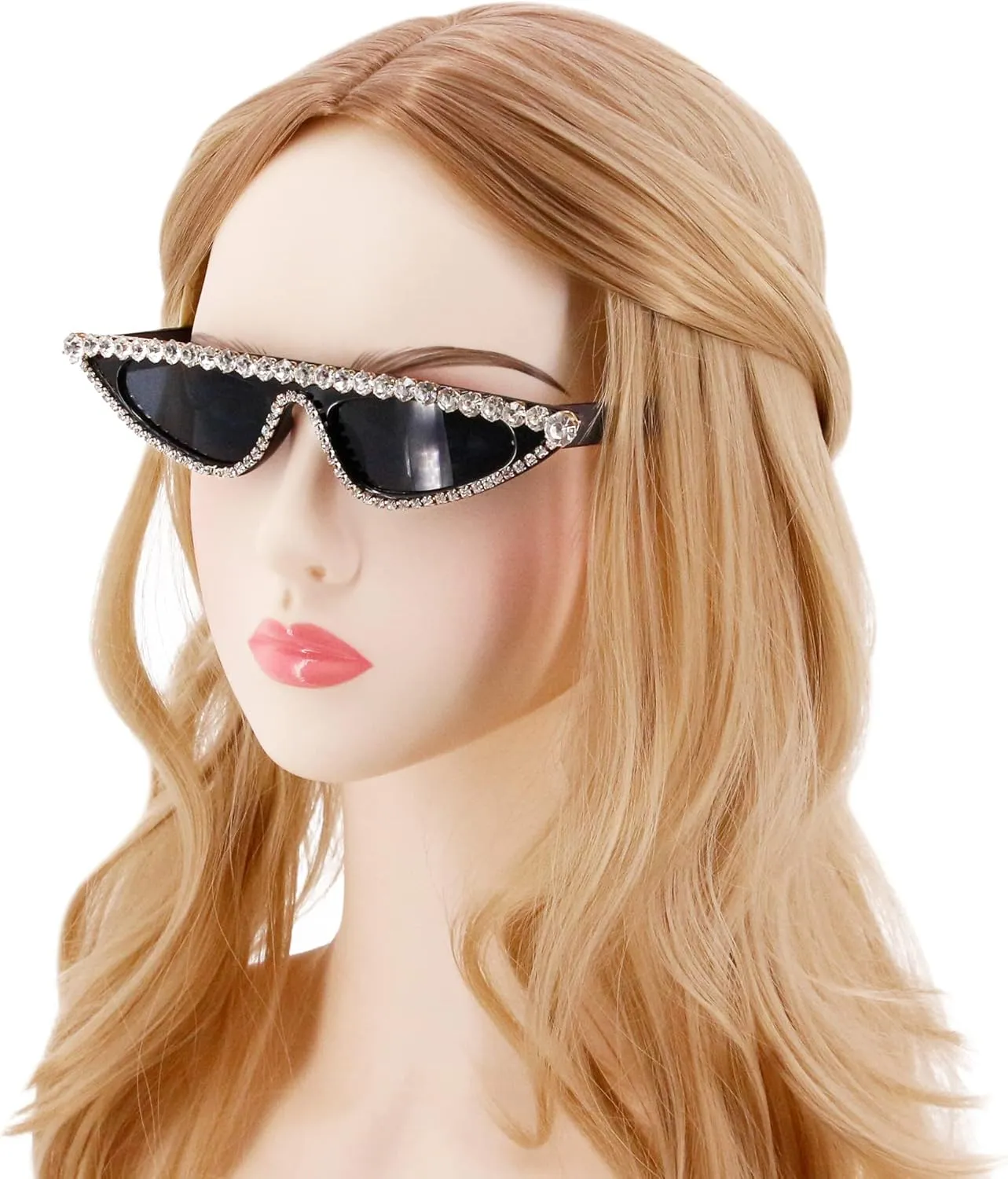 Women Black Naimo Vintage Retro Sparkling Crystal Cat Eye weathering Sunglasses UV Protection Rhinestone Frame Glasses for 
