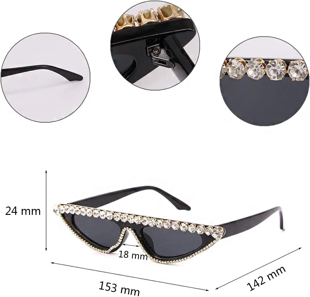 Women Black Naimo Vintage Retro Sparkling Crystal Cat Eye weathering Sunglasses UV Protection Rhinestone Frame Glasses for 