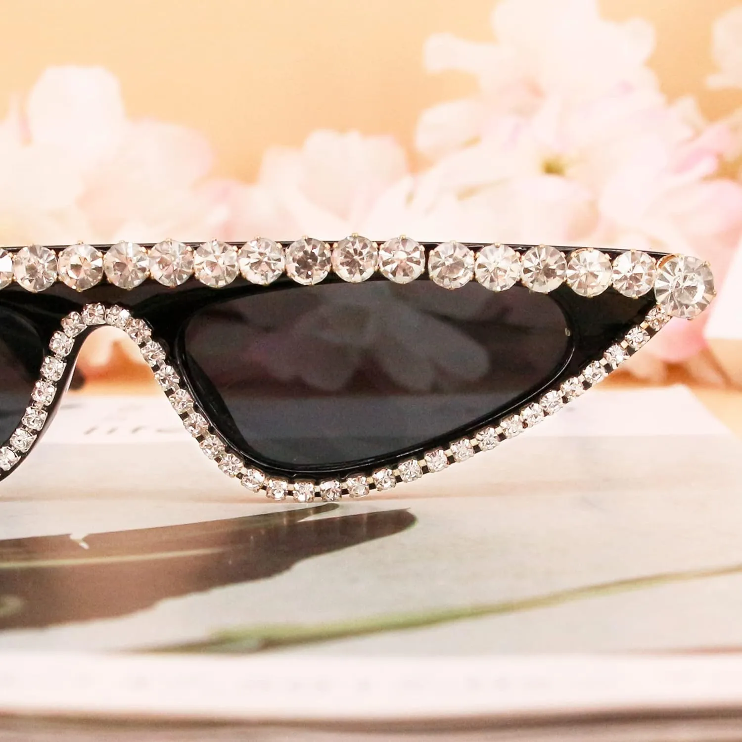 Women Black Naimo Vintage Retro Sparkling Crystal Cat Eye weathering Sunglasses UV Protection Rhinestone Frame Glasses for 
