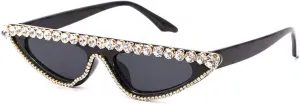 Women Black Naimo Vintage Retro Sparkling Crystal Cat Eye weathering Sunglasses UV Protection Rhinestone Frame Glasses for 