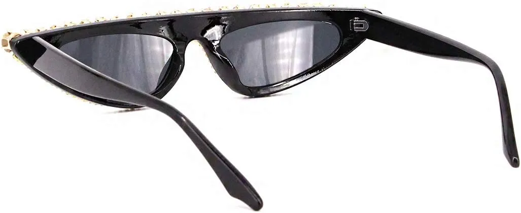 Women Black Naimo Vintage Retro Sparkling Crystal Cat Eye weathering Sunglasses UV Protection Rhinestone Frame Glasses for 