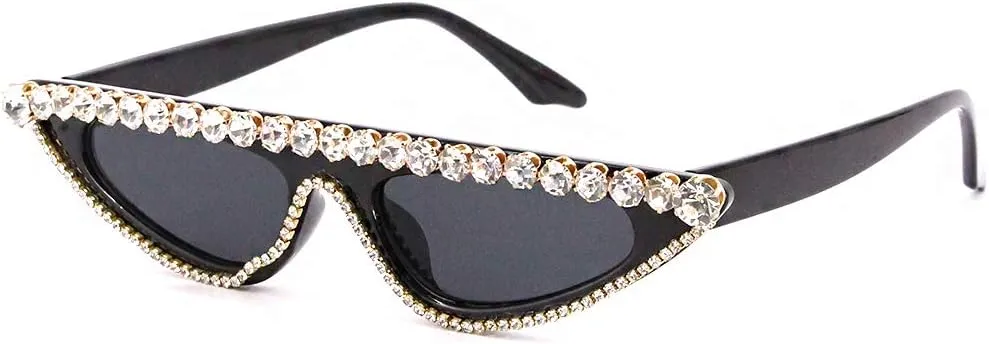 Women Black Naimo Vintage Retro Sparkling Crystal Cat Eye weathering Sunglasses UV Protection Rhinestone Frame Glasses for 