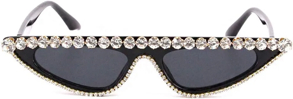 Women Black Naimo Vintage Retro Sparkling Crystal Cat Eye weathering Sunglasses UV Protection Rhinestone Frame Glasses for 