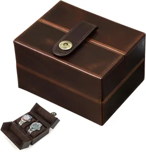 Women$ Creative Watch Storage Organizer/Display$ Jewelry Storage Box Coffee YUONNY Genuine Leather Handmade Watch Box hard vogue for 2 Watches$ Vintage Cube Shaped Watch Travel Case for Men 