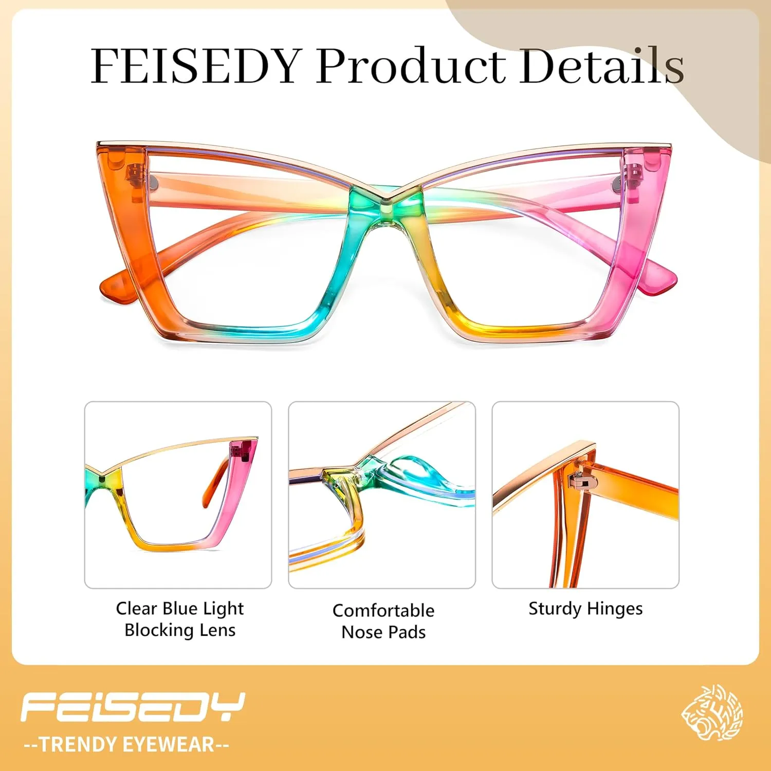 Women Fake Retro Eyeglasses Oversized Stylish Eyewear Frame B0240 FEISEDY Fashion Cat Eye Blue expendable Light Blocking Glasses for 
