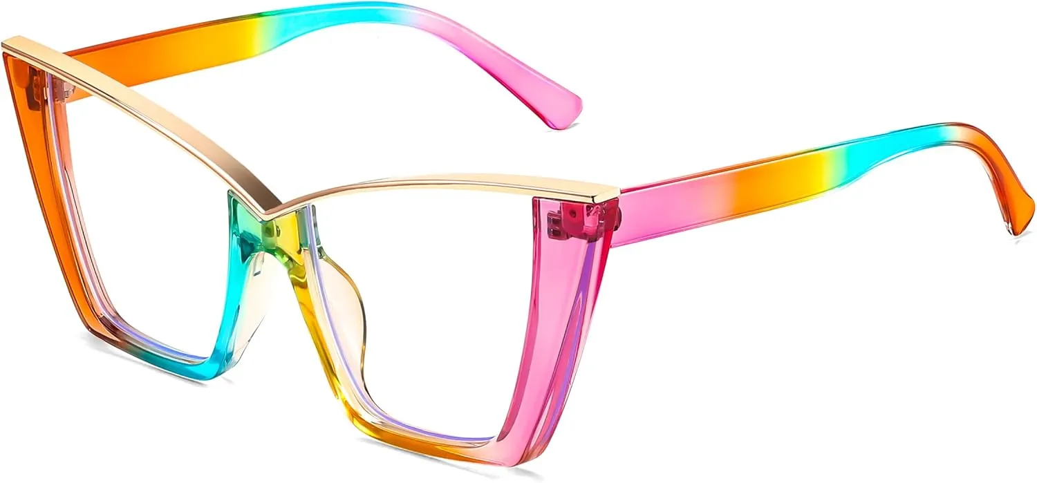 Women Fake Retro Eyeglasses Oversized Stylish Eyewear Frame B0240 FEISEDY Fashion Cat Eye Blue expendable Light Blocking Glasses for 