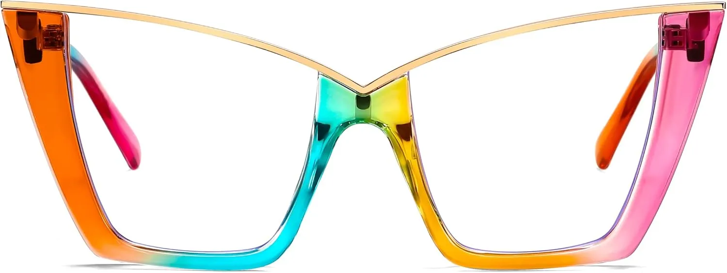 Women Fake Retro Eyeglasses Oversized Stylish Eyewear Frame B0240 FEISEDY Fashion Cat Eye Blue expendable Light Blocking Glasses for 